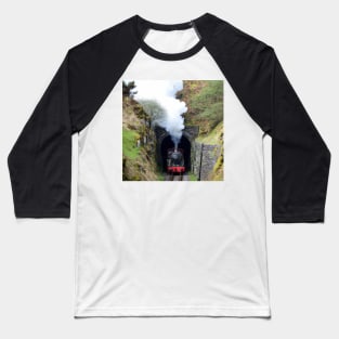 Steam Locomotive Leaving a Mountain Tunnel Baseball T-Shirt